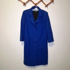 100% Wool Vintage Lined Royal Blue Women's Trench Coat by Cassidy Petite Sz 8